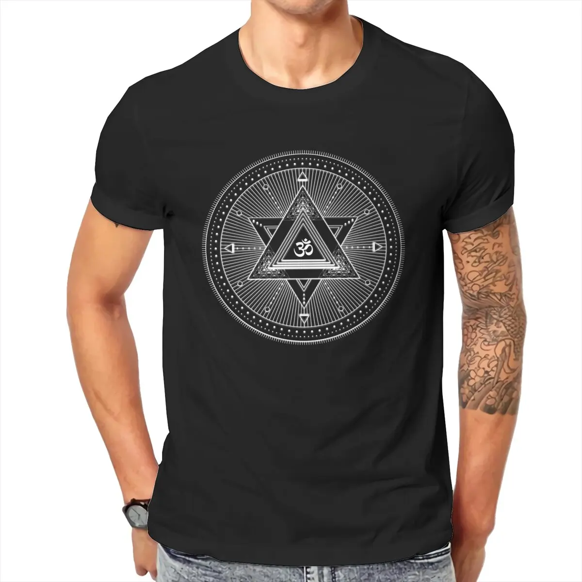 Aum Mandala Sacred Geometry Spiritual Zen Symbol 100% Cotton Men's T-Shirt - Plus Size Available