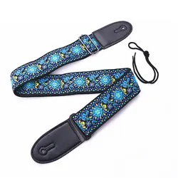 Vintage Ethnic Style Embroidered Guitar Strap - Adjustable for Folk, Electric, Bass, and Ukulele (Blue Flower)