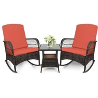 3 pcs Rocking Bistro Set Conversation Chairs PE Wicker Outdoor Rocking Chairs(Rocking Set,Orange Red) 1