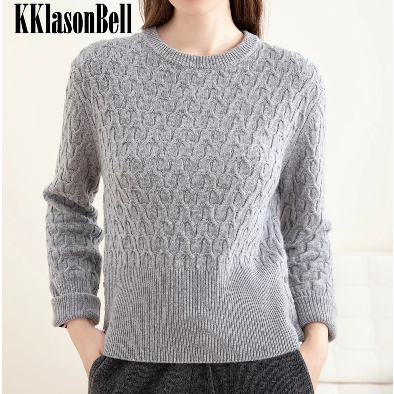 

12.25 KKlasonBell Round Neck Twist 100% Merino Wool Knitted Pullover Sweater Women