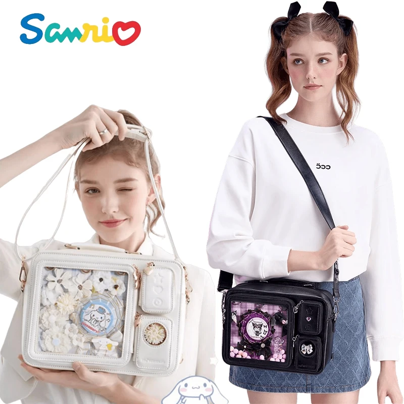 

Sanrio Cinnamoroll Kuromi Large Capacity Shoulder Messenger Bag Lolita Casual Transparent Doll Itabag Girl Handbag Pain Bag Gift