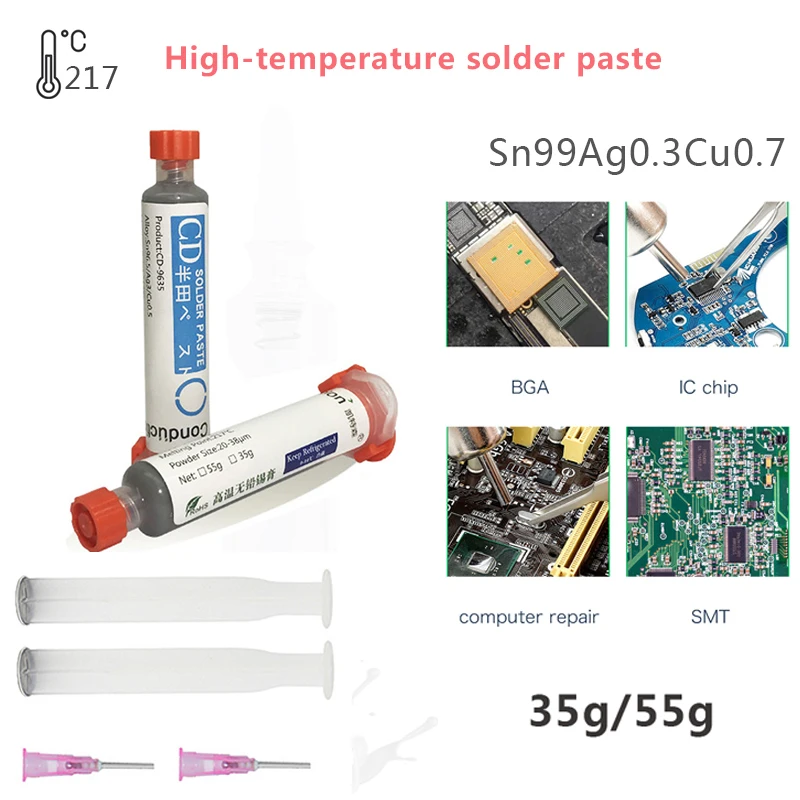 

Lead-Free High Temperature Silver-containing Tin Solder Paste 217℃ Degree Welding Solder Paste For BGA SMD PCB Chips Repair Tin