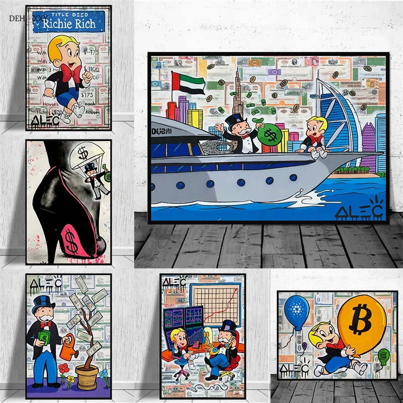 Monopoly Man And Richie Rich Art Monopoly Art Modern Pop Art Canvas Oil  Painting Money Art Home Decor Alec Monopoly Louis - Painting & Calligraphy  - AliExpress