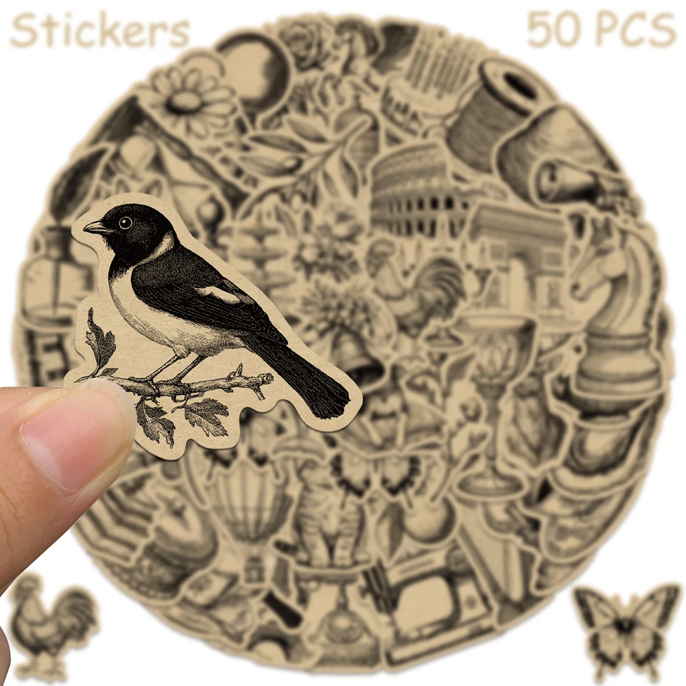 50 stücke Retro Kraft Papier Aufkleber Aufkleber Für Telefon Sammelalbum Laptop Koffer Gitarre DIY Vintage Ästhetischen Aufkleber Kreative Geschenke – Detail 6