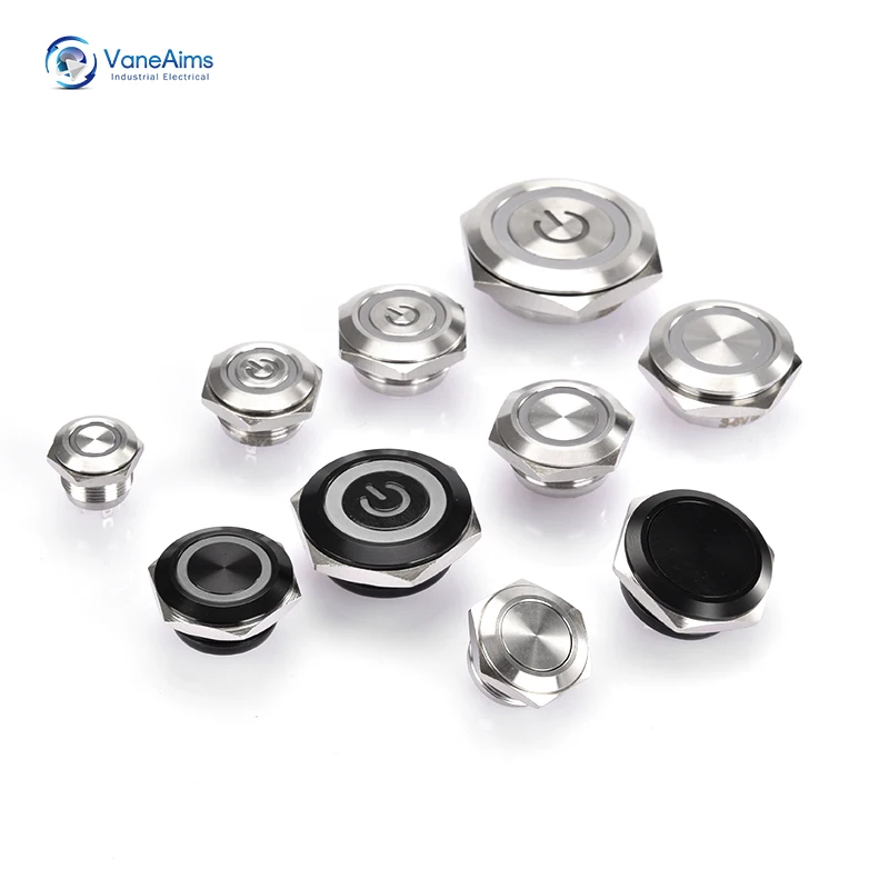 12/16/19/22/25/30MM Ultra Short Push Button 12V 24V 220V Momentary Self Reset 1NO Waterproof LED Light Metal Ultra Slim Button