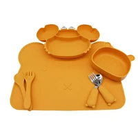 Baby Dinner Plate Compartment Plate Suction Cup with Bear Placemat Bear Bowl Children's Supplementary Tableware 1