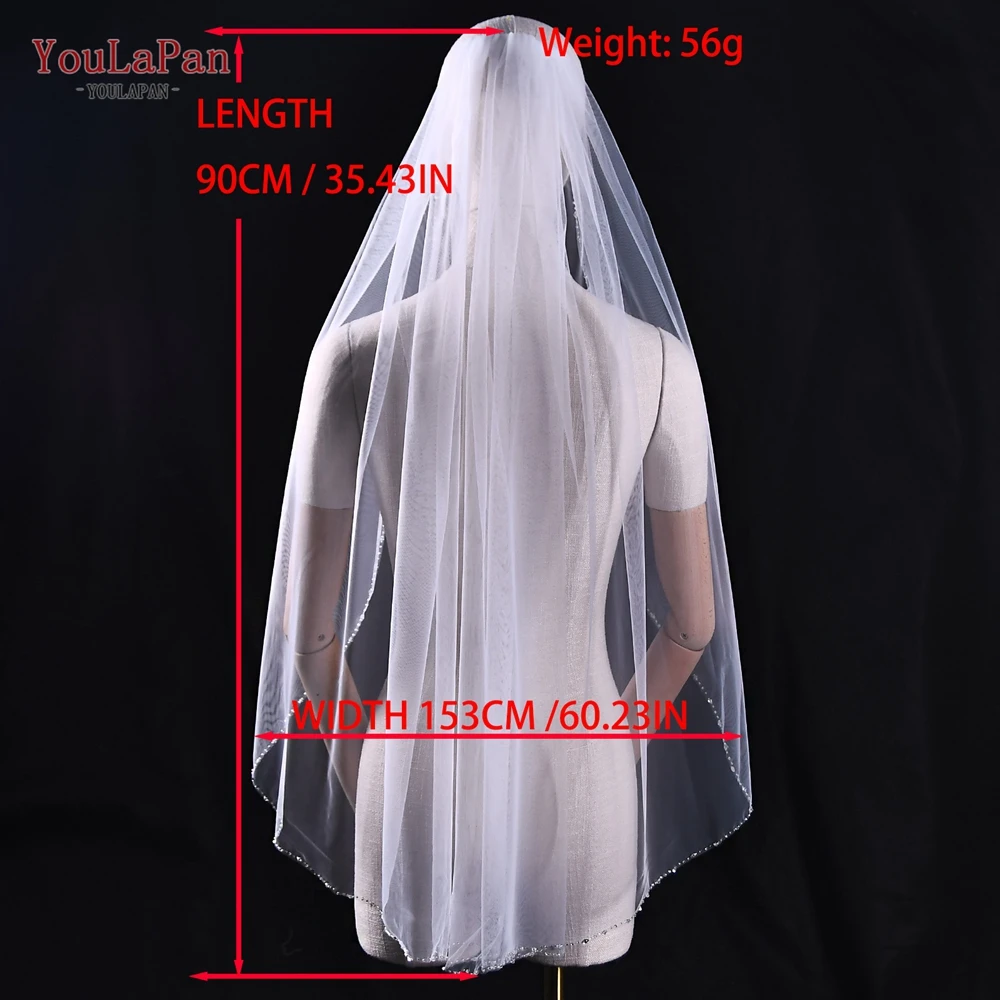 YouLaPan V31 Wedding Veil with Crystal Edge Bridal Veils Wedding Crystal Organza Beaded Sparkly Veil Short with Comb bridal veil