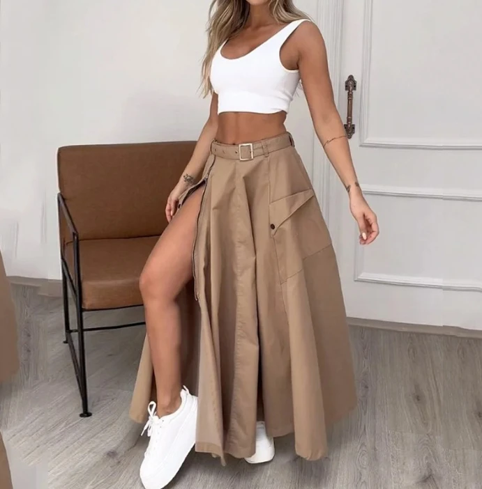 Skirts Set for Women Sleeveless Vest Solid Color Tank Top and Temperament Zipper Split Medium Length Skirt Set Women 2 Piece lw two piece set women crop tops and pants cami letter print summer elegant classic casual sleeveless medium stretchy outfits