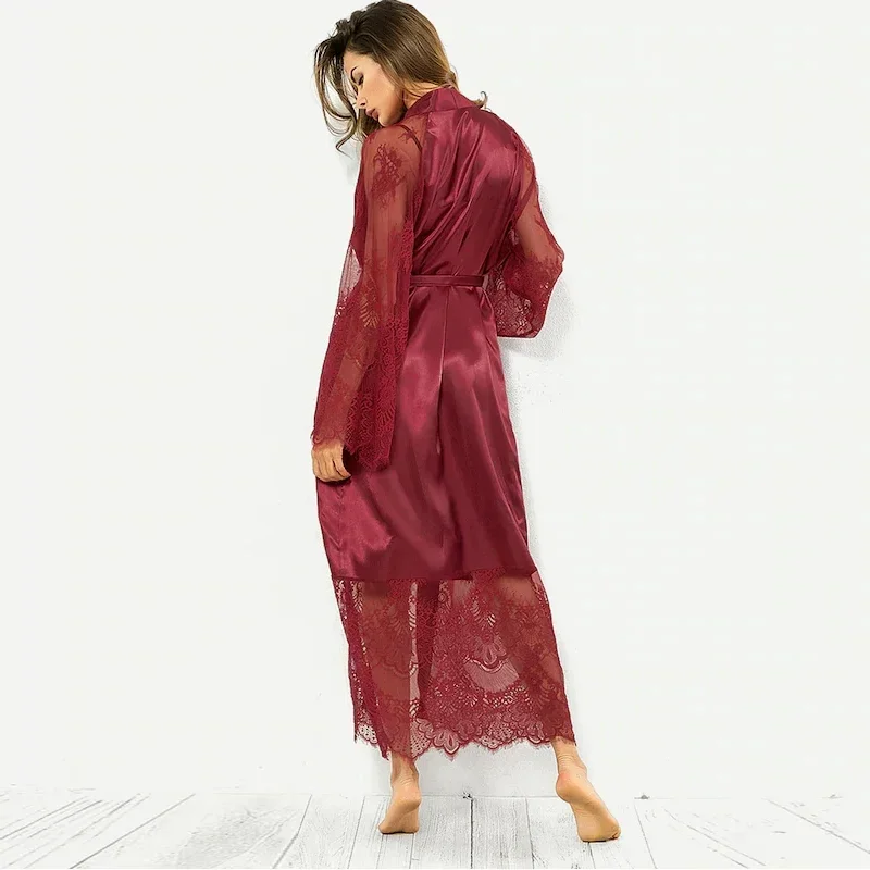 Bridesmaid Robes for Women's Sexy Lingerie Satin Kimono Sleep Long Dress Sleepwear Pajamas Bathrobe Nightgown - 4