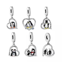 Fit Original Charm Bracelet 925 Sterling Silver Penguin Mum Dad and Baby Heart Dangle Bead For Making Women Family Berloque New 1