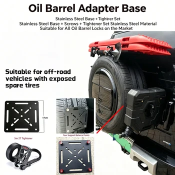Base di Montaggio per Serbatoio Carburante su Ruota di Scorta in Acciaio Inossidabile con Cinghia a Cricchetto da 5m 2T per SUV 4x4 Offroad