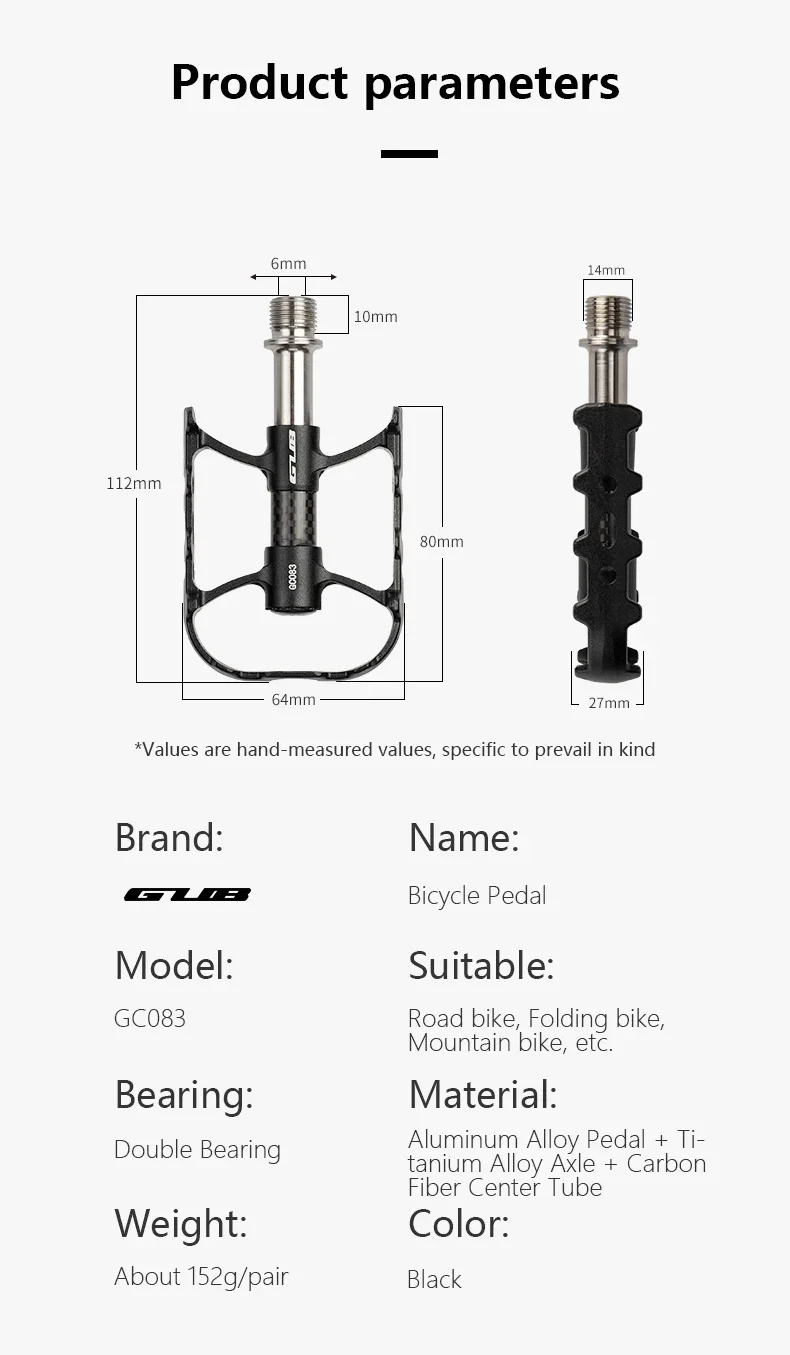 GUB GC083 Fahrrad Ultraleichtes Doppellager Aluminiumlegierung Pedal MTB/Rennrad/Klapprad Titan-Achsen-Pedale Leichtgewichtige Pedale – Detail 4