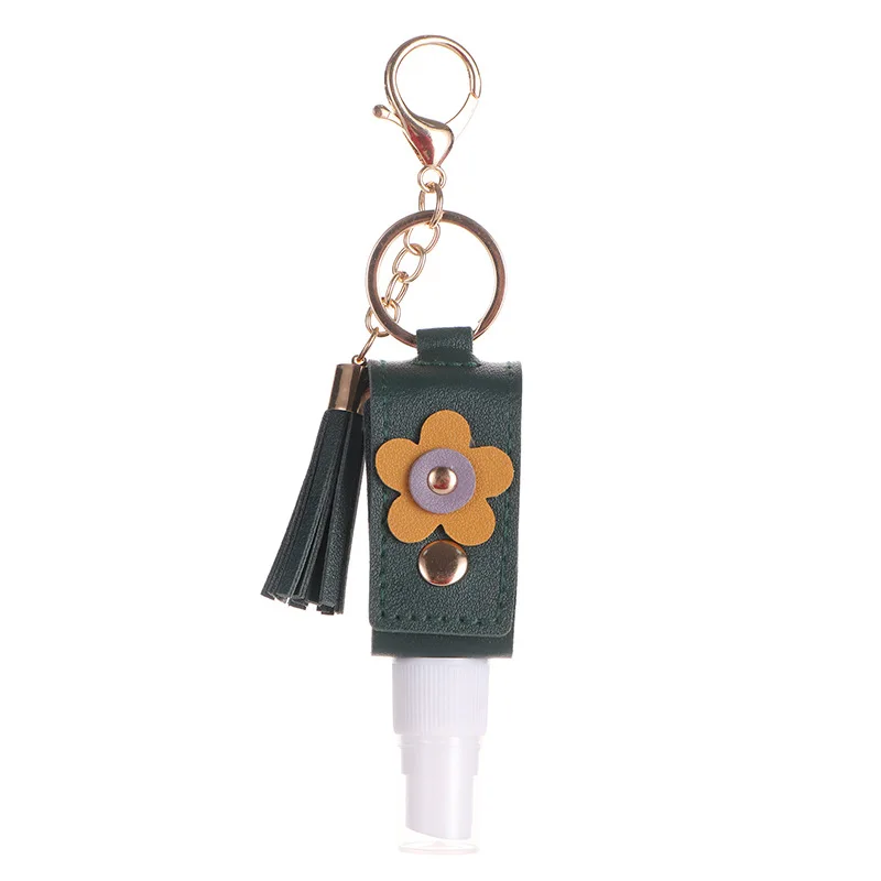 Leather Flower Bag Charm Keychain - Blue Multi