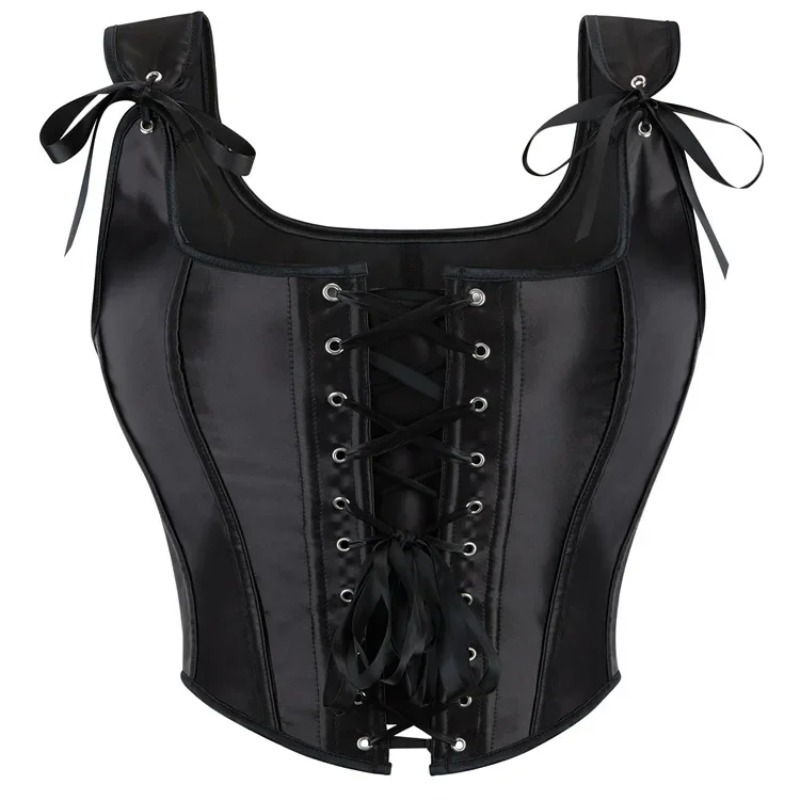 Gothic Vintage Overbust Corset Women Crop Tops Lace-up Boned Bustier with Straps Bodice Camisole Party Short Camis