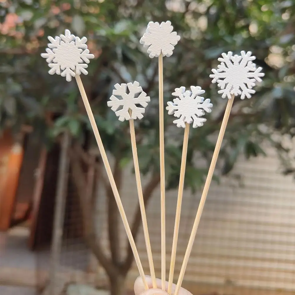 Description Picture 5 of item50pcs Christmas Bamboo Cocktail Picks Santa Claus Snowflake Tree Drink Fruit Dessert Food Toothpicks Christmas Party Decor 2024
