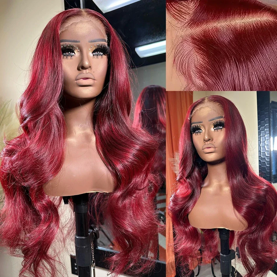 

99J Burgundy Body Wave Wig Lace Front Wig 13x4 13x6 Hd Lace Frontal Wig Human Hair Pre Plucked 200 99j Red Colored Wig For Woman