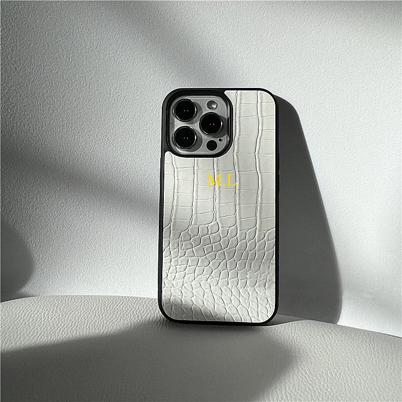 thumbnail image 1 of Luxury Personalize Initials Leather Soft Phone Case For iPhone 15 14 13 Pro Max 12 Mini 11 XS XR X 8 7 Plus SE Protective Cover, 1 of 5