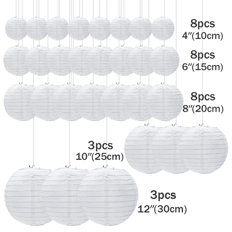 Paper Lanterns 30Pcs/set Chinese Hanging Round Lantern Lamp for Wedding Anniversary Birthday Party Decoration Christmas