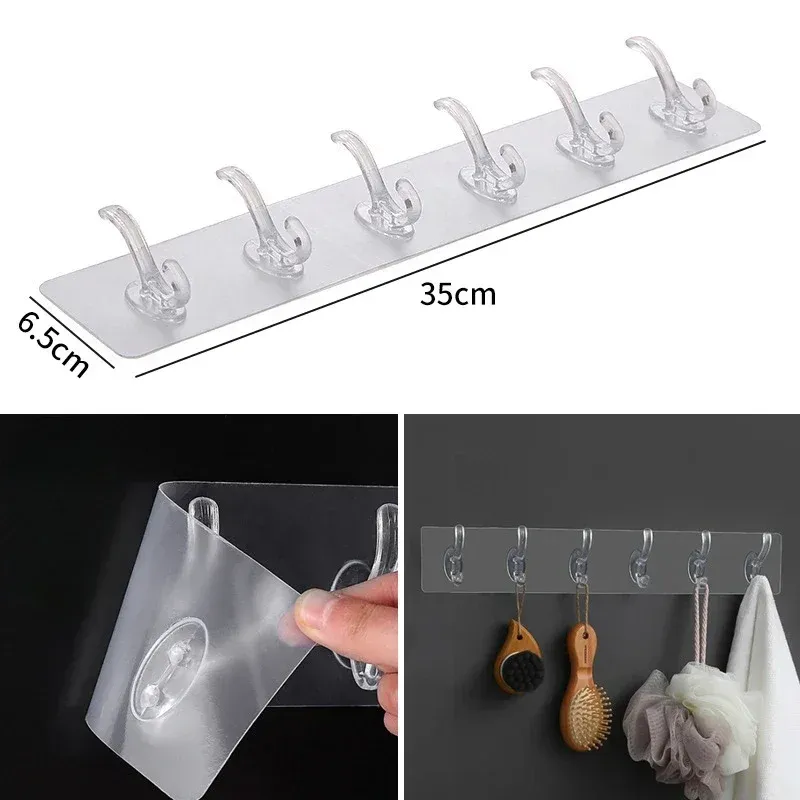 1-10PCS Transparent Stainless Steel Strong Self Adhesive Hooks Key Storage Hanger for Kitchen Bathroom Door Wall Multi-Function