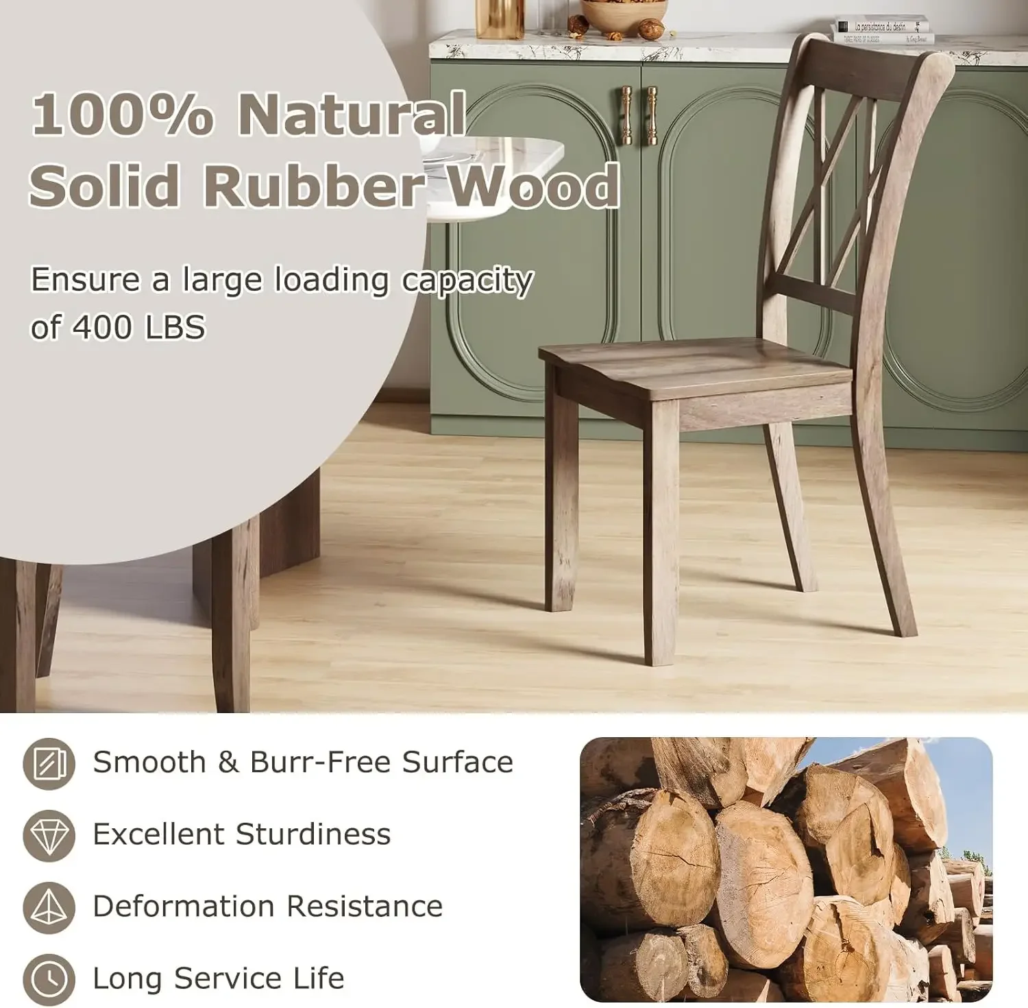 Set of 4 Dining Chairs, Rubber Wood Dining Room Side Chair w/Ergonomic Seat, Armless Chair for Home Kitchen, Dining Room, Brown 4