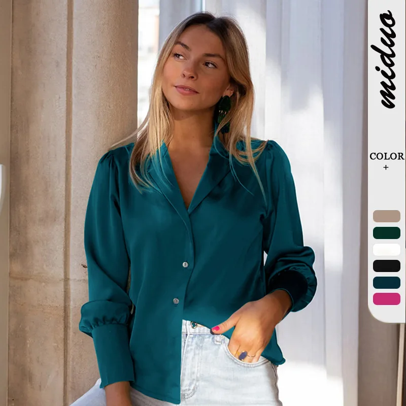 

New temperament shirt women's high sense women's lapel long sleeve button sexy cardigan casual shirt