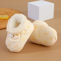 Fleece Baby Booties Warm Cozy Baby Slippers Soft Non-Slip Adjustable Newborn Boots for Boys Girls Winter Shoes Easy to Put on 2