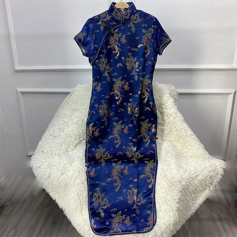 

Long Vintage Cheongsams Women Sexy Split Qipao New Chinese Style Dress Summer Spring Satin Vestidos Plus Size 4XL 5XL 6XL