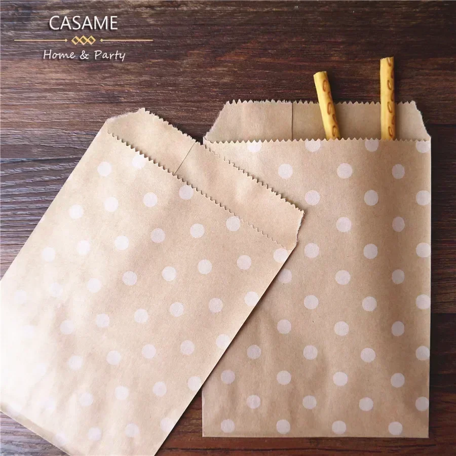 Kraft Paper Bags 50pcs 15x10cm Wave Dot for Packing Wrapping Gifting Small Business Supplies