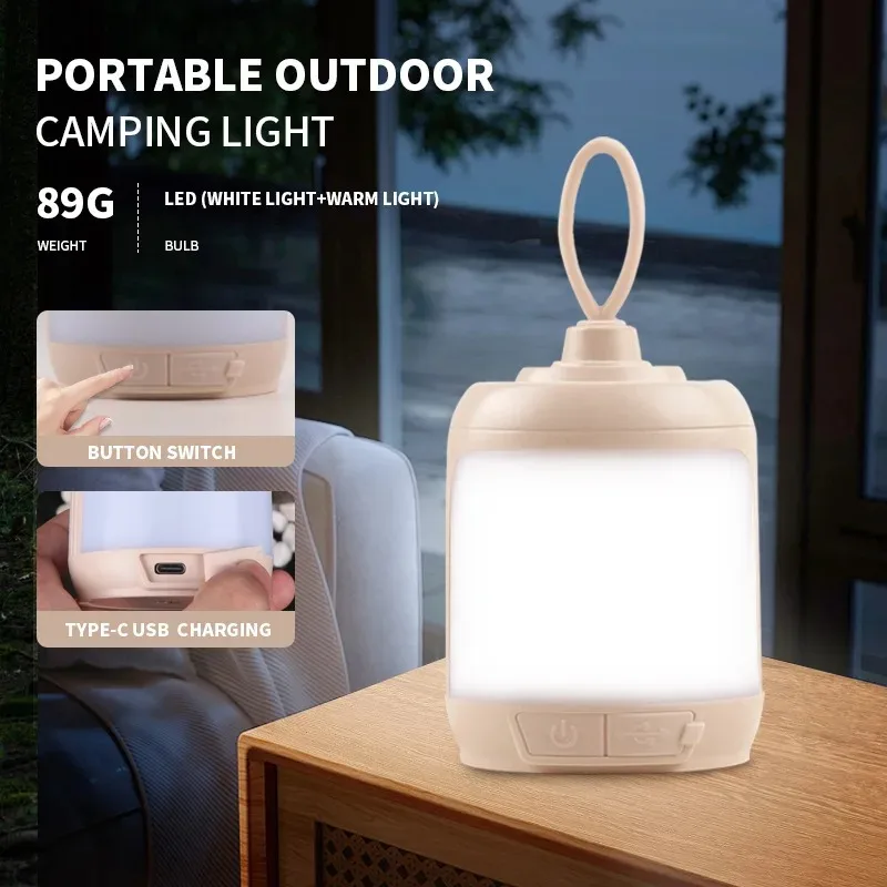 Touch Bedside Lamp Outdoor Waterproof Camping Lamp Rechargeable Dimmable Portable Night Light LED Multi-function Table