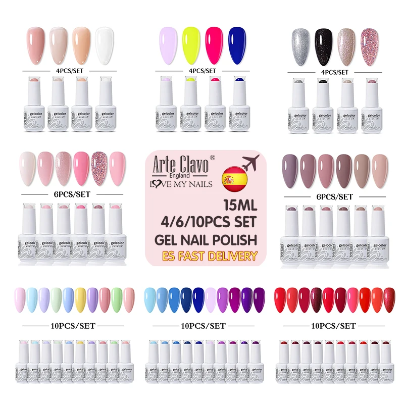 

Гель-лак для ногтей Arte Clavo, 15 мл, 4/6/10 шт. в комплекте, быстрая доставка, разноцветные Гелевые наборы для дизайна ногтей «сделай сам», полуперманентные лаки для ногтей
