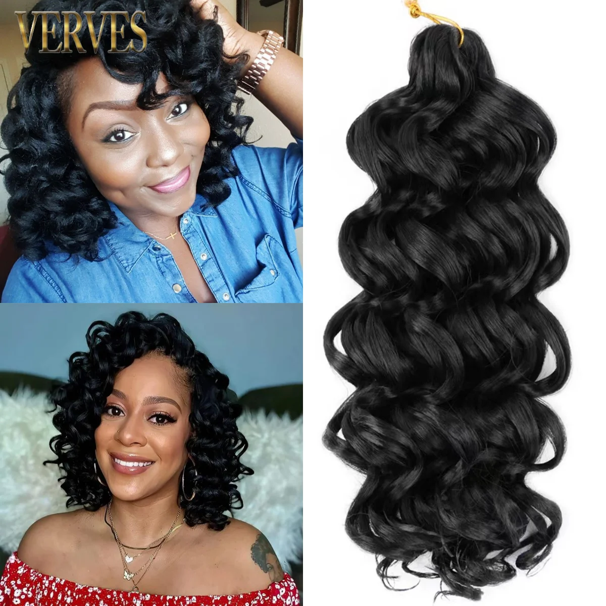 VERVES Synthetic Deep Wave Crochet Hair 9''12''14'' Ombre Extension Ocean Short Curly Weave Twist Braids Water Brown Black Grey