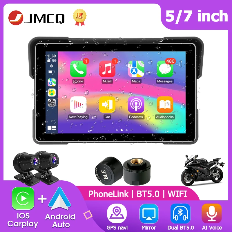 Portable Motorcycle GPS Navigation Multimedia Player 1080P DVR Dash Camera For Apple CarPlay Android Auto Dual BT Moto Recorder