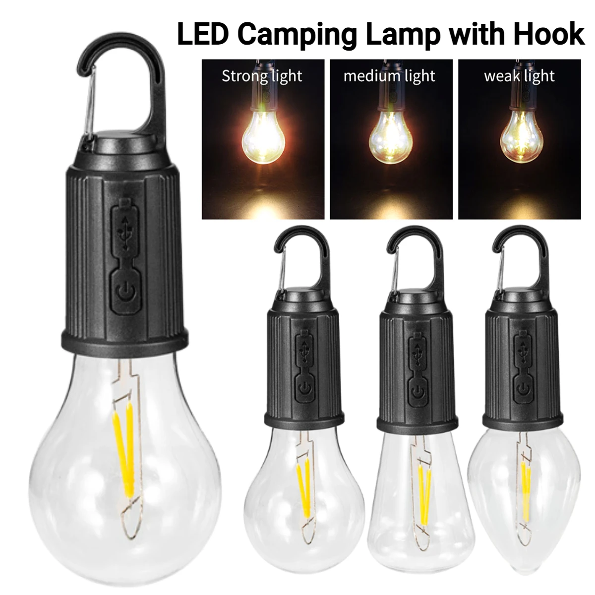 LED Camping Lamp with Hook LED Tent Light Type-C USB Rechargeable Lamp  Waterproof 3 Modes Outdoor Lighting BBQ Atmosphere Lights - AliExpress