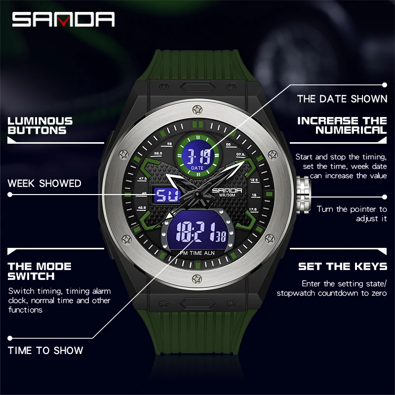 SANDA Top Brand 2022 New Men's Watches Sport Military Quartz Watch for Men Digital Watch 30M Waterproof Clock Relogio Masculino 4