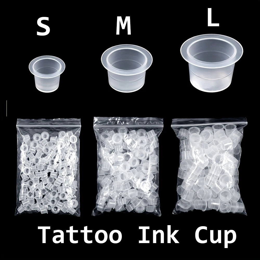 CJMIO 100/1000pcs Disposable Microblading Tattoo Ink Cups S M L Plastic Permanent Makeup Pigment Clear Holder Container Cap