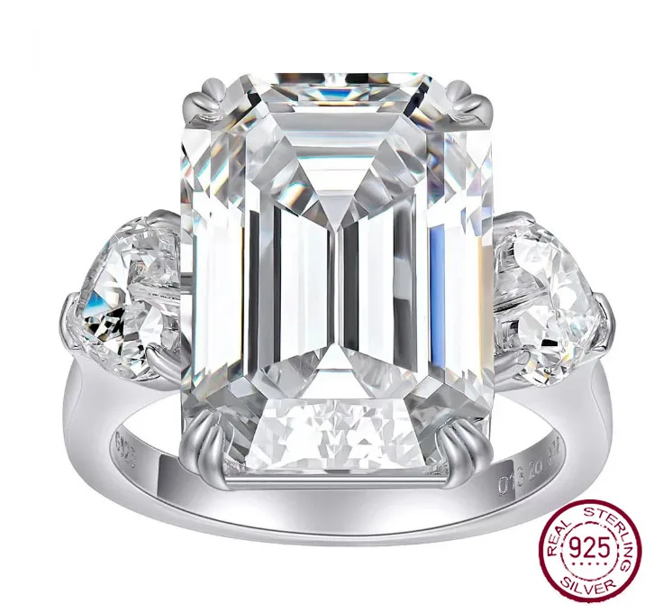 

100% 925 Sterling Silver 12CT Emerald Cut Simulated Moissanite Gemstone Wedding Ring Engagement Fine Jewelry for Women