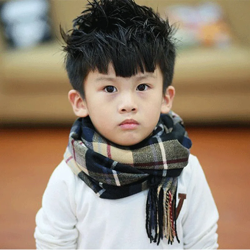 Autumn Winter Children Plaid Scarf Warm Girls Boy Soft Scarves Kids Cashmere Tassel Shawl Scarf Muffler Neckerchief Blanket 1pcs