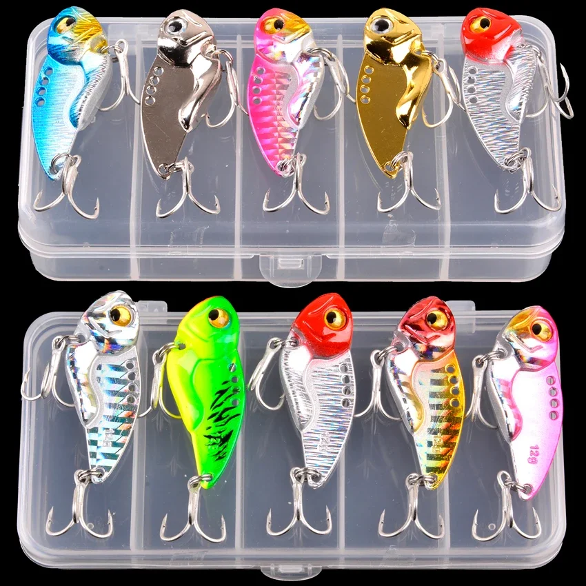 

5Pcs/Set Metal VIB vibration Bait Spinner Spoon Fishing Lures 5g-14g Jigs Trout Winter Fishing Hard Baits Tackle Pesca with box