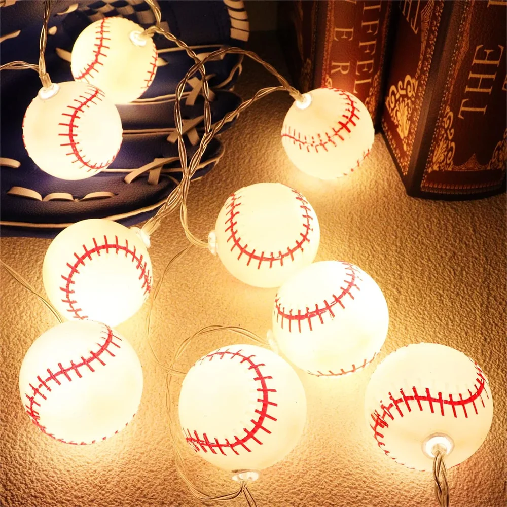 thumbnail image 1 of Cadena de luces LED con forma de pelota deportiva para interiores, funciona con pilas, 40 LED, luz nocturna para Halloween, Navidad, fiestas en casa, 652, 1 of 4