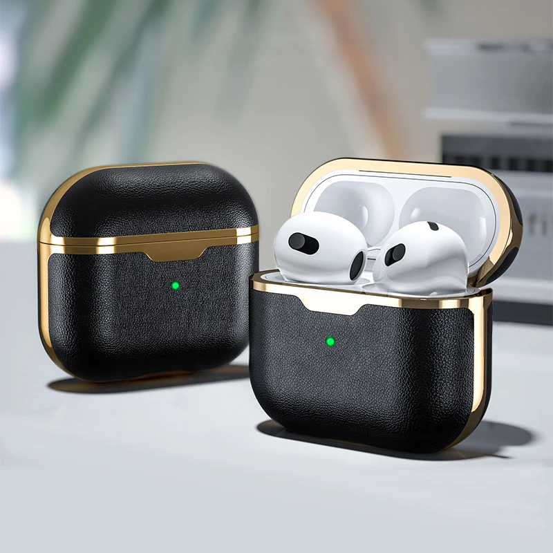 

For Airpods Pro 2 Case With Hook Black Gold Electroplating Earphone Case Headphone Cover For Airpods 3 Pro USB C 2nd Generation