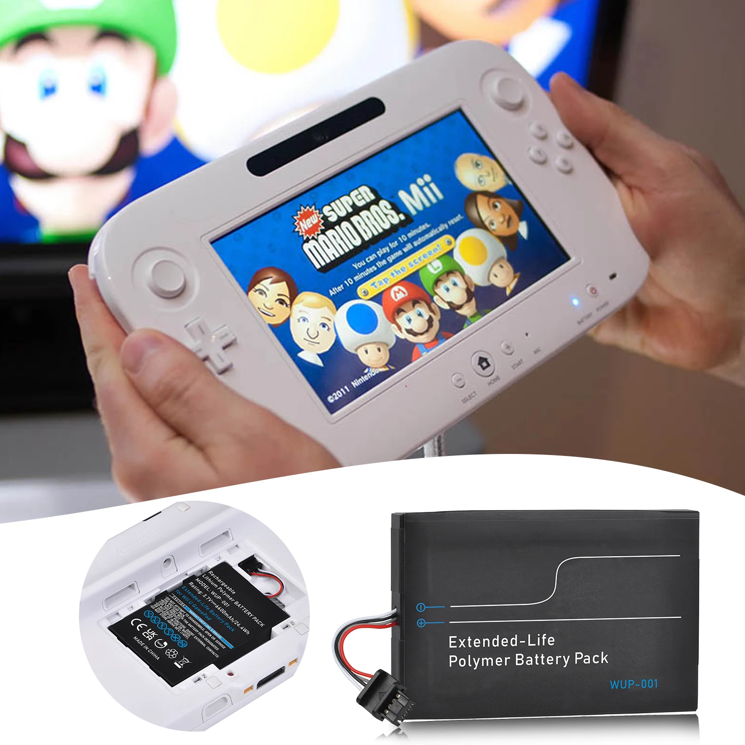 Bateria de Alta Capacidade para Nintendo Wii u Gamepad Bateria Recarregável de Longa Duração Fix Dead Power Release 6600mah - Image 2