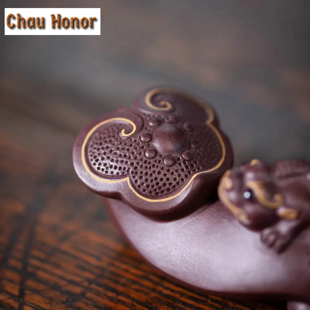 Handmade Purple Clay Tea Pet Ornaments Lucky Pixiu Statue Figurine Boutique Zisha Tea Decoration Accessories Desktop Crafts