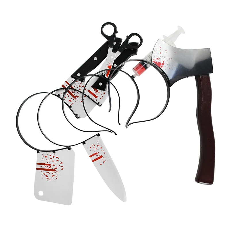 4 Halloween-Haarreifen Set – Gruselige Motive (Axt, Spritze, Messer, Schraubenschlüssel), Für Kinder & Erwachsene