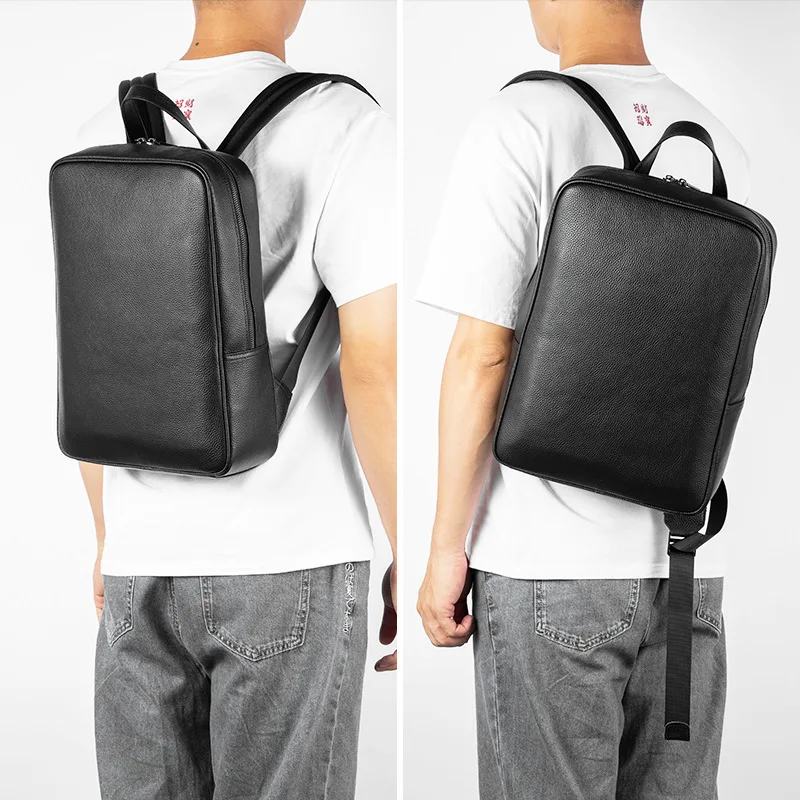 2024 New Brand Genuine Leather Men Backpacks Fashion Real Natural Leather Student Backpack Boy Luxury Business Laptop School Bag 6