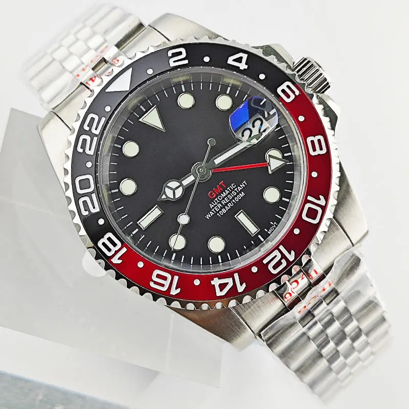 

GMT 40mm Watch Case Sapphire Glass 316L Stainless Steel NH34 Case Men's automatic watch Fit NH34 Movement Watch accessories