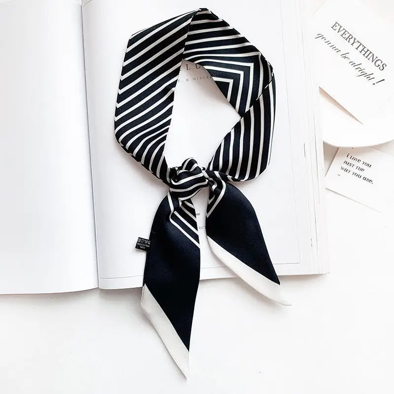 ins small silk scarf simple stripe women's for Women, Kawaii Aesthetic Hairband Style, Daily Office Party Holiday Gift Trendy
