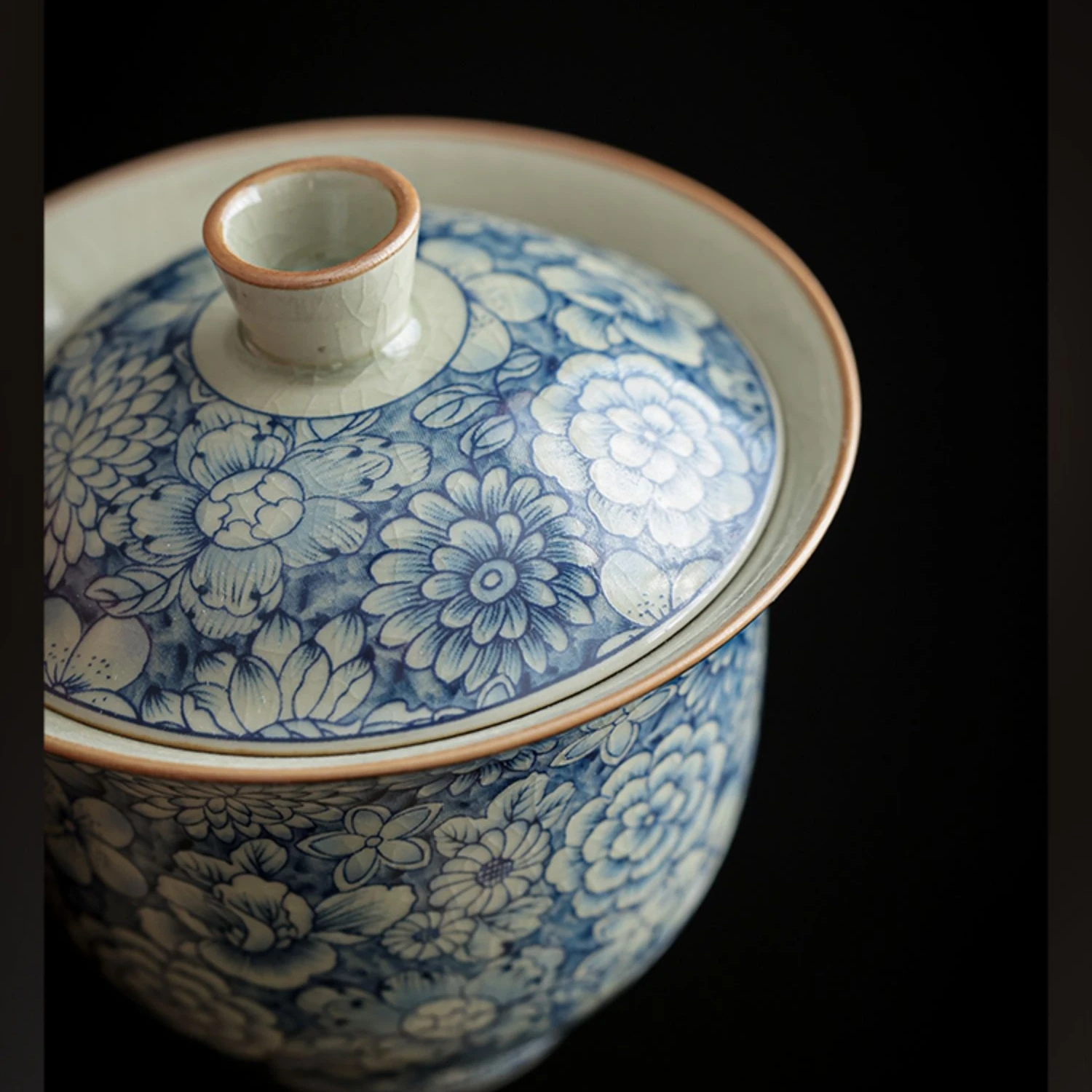 Antique Flowers Ceramic Opening Gaiwan For Tea Blue Tureen Teaware Set Chinese Tea Bowl Chawan Lily Deng's Store Cup