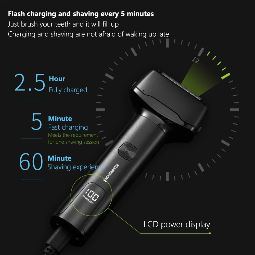 Xiaomi Komingdon Professional Shaving Machine Electric Razor Waterproof Beard Trimmer Digital Display Razors Shaver for Men SX-1 3