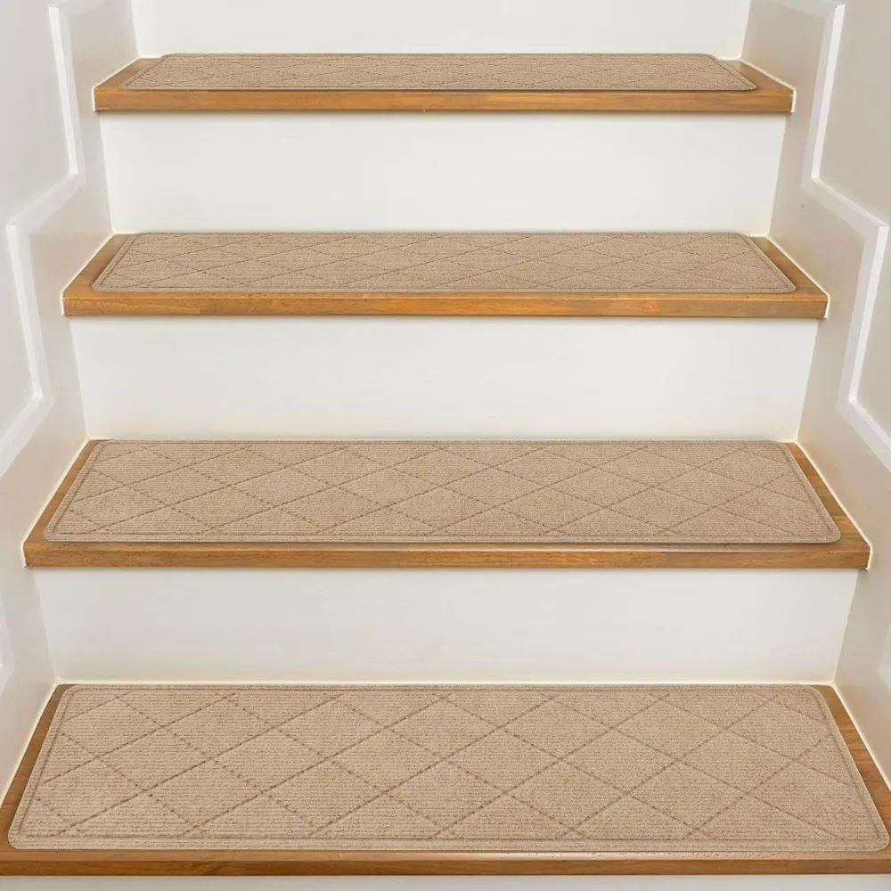 1pc Home Deco Non-Slip Stair Treads 8x30 Inch Washable Stair Mats Self-adhesive TPR Backing Carpet for Most Steps