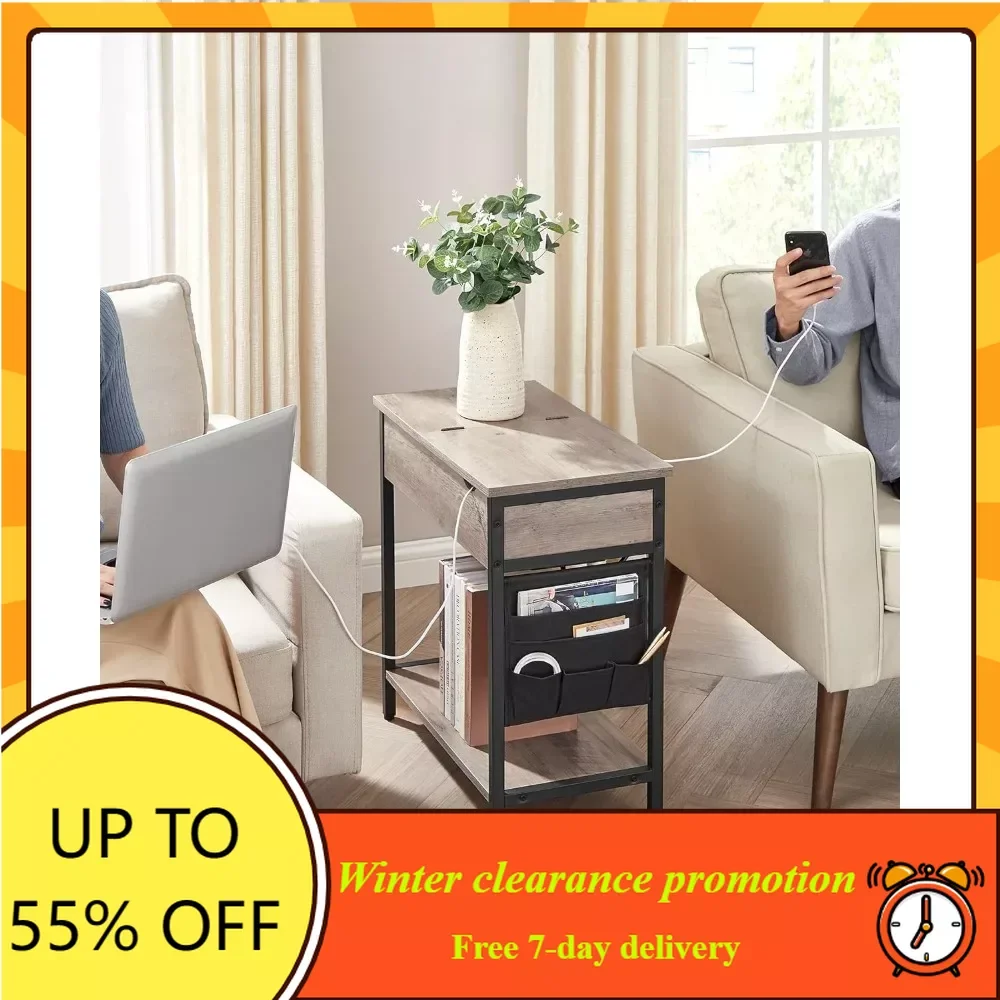 

Концевой стол с USB-портами и розетками, для гостиной, спальни, Greige и черного цвета